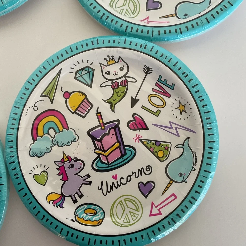 Unicorn Party Plates - Teal and White